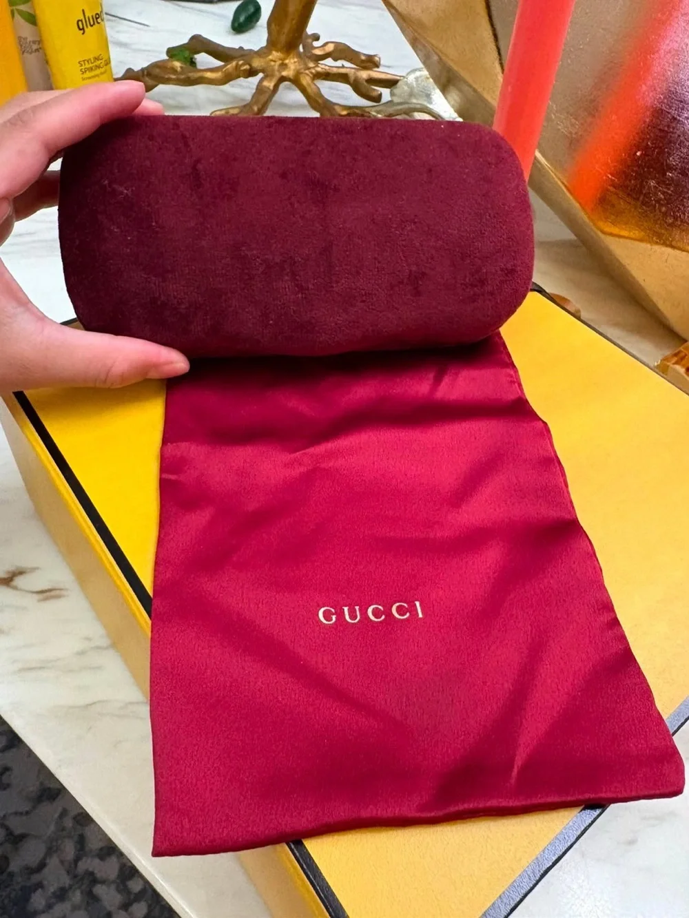 Gucci Black Crystal-Logo Rectangle Sunglasses